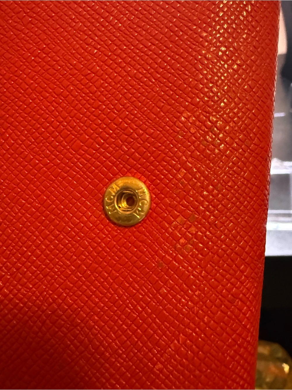 MCM Red Textured Leather Logo Plaque Wallet - Picture 11 of 12
